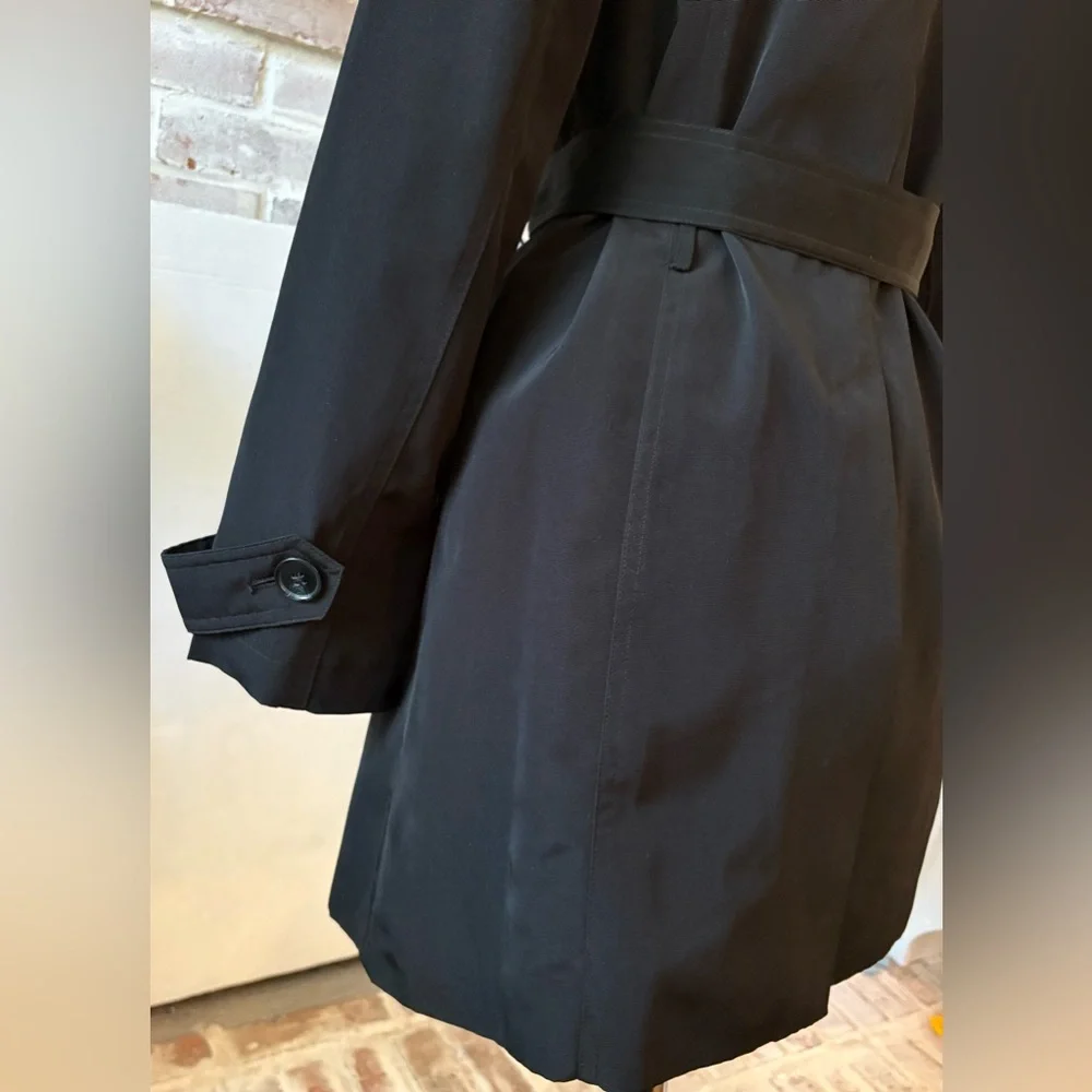 London Fog Black Double-Breasted Trench with Waist Tie